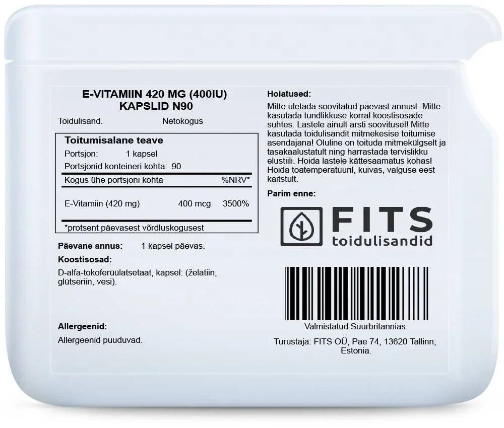 Vitamin E 400IU 90 softgels - FITS Dietary Supplements