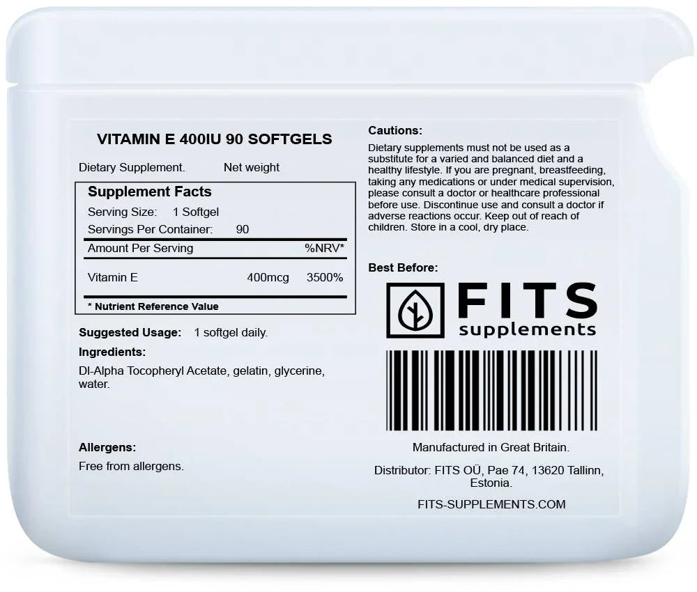 Vitamin E 400IU 90 softgels - FITS Dietary Supplements