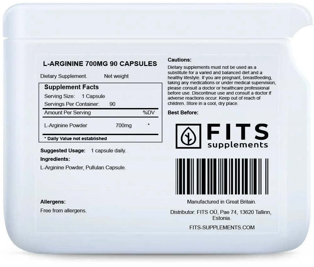 L-Arginine 700mg 90 capsules - FITS Dietary Supplements