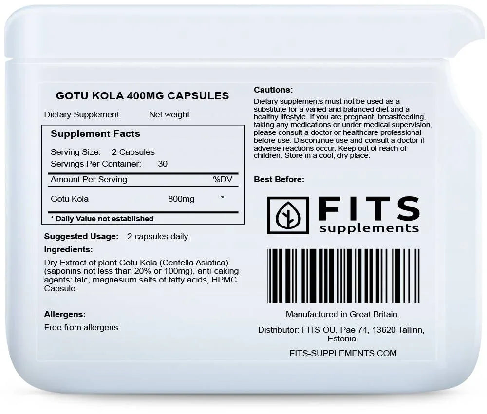 Gotu Kola 400mg 60 capsules - FITS Dietary Supplements