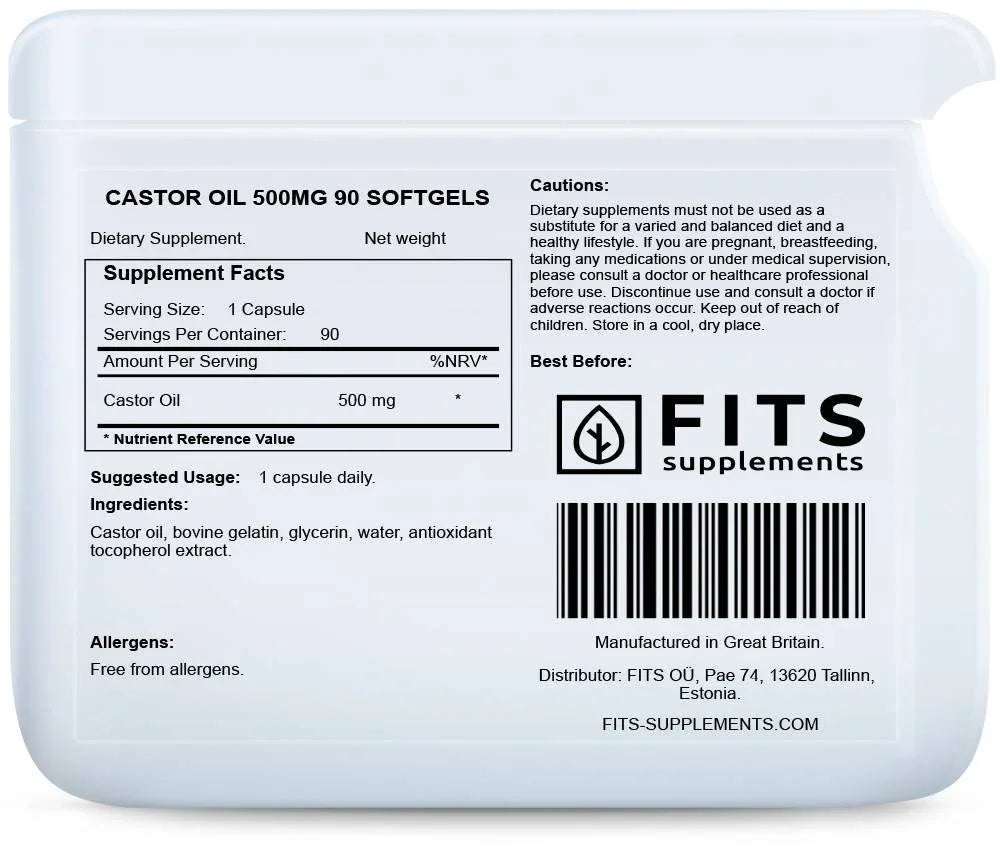 Castor Oil 500mg 90 softgels - FITS Dietary Supplements