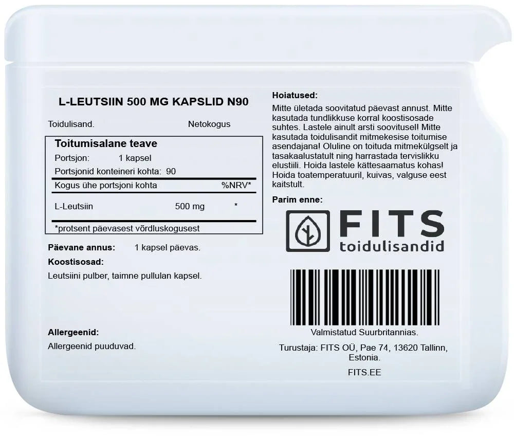 L-Leucine 500mg 90 capsules - FITS Dietary Supplements