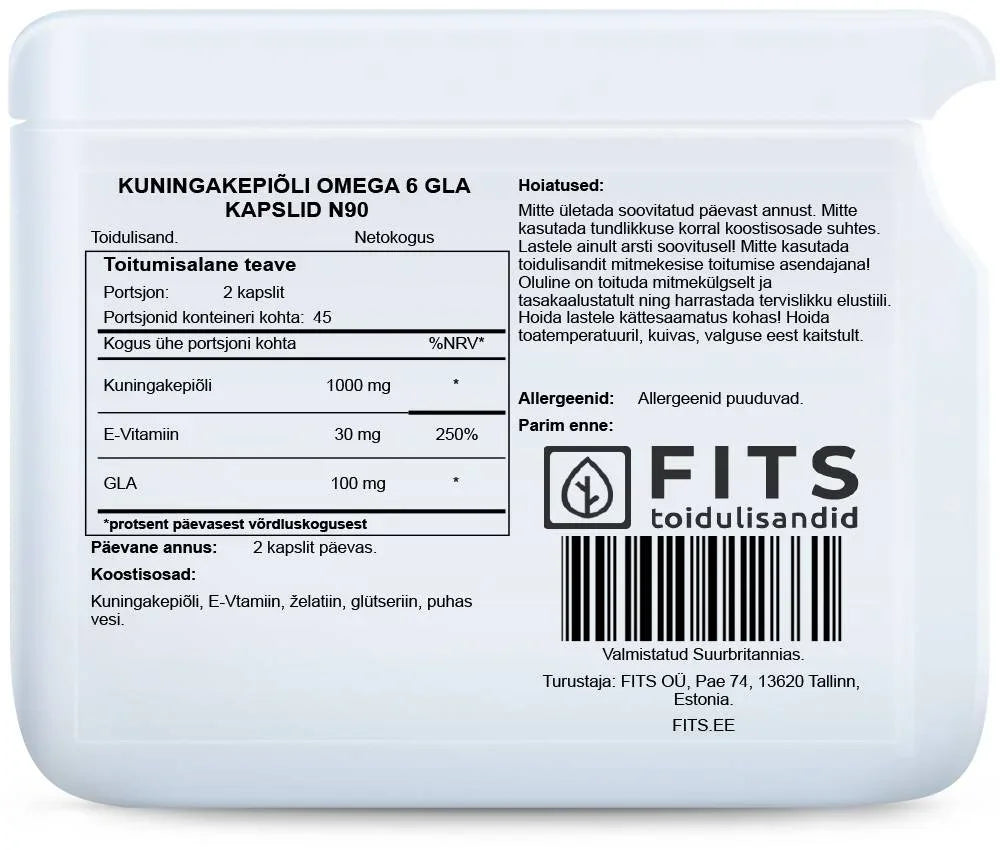 Evening Primrose Oil Omega 6 GLA 90 softgels - FITS Dietary Supplements