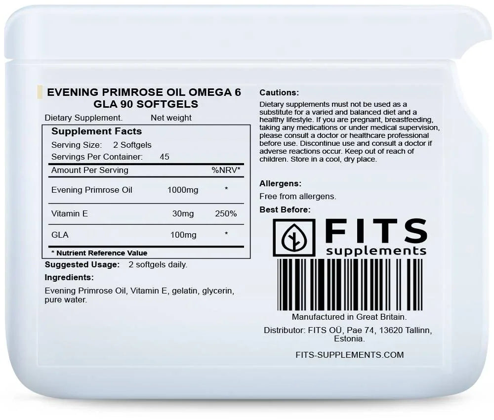 Evening Primrose Oil Omega 6 GLA 90 softgels - FITS Dietary Supplements
