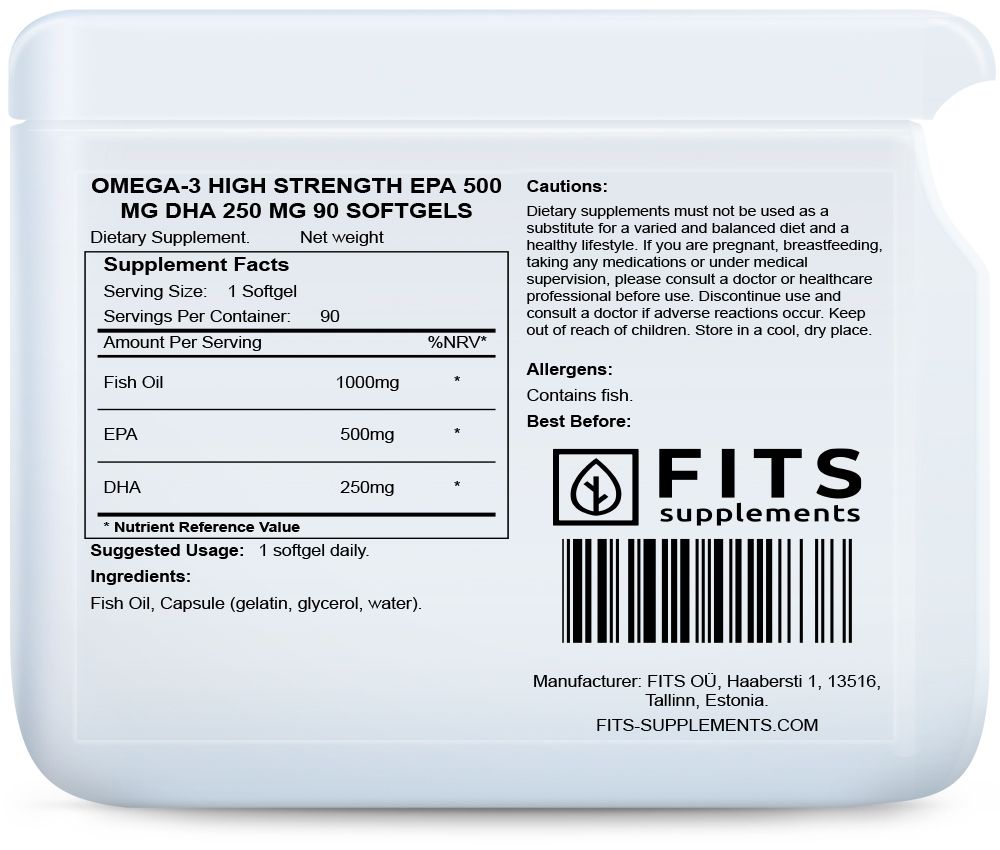 Omega-3 Vysoká síla EPA 500 mg DHA 250 mg 90 měkkých tobolek