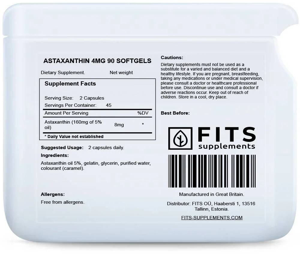 Astaxanthin 4mg 90 softgels - FITS Dietary Supplements