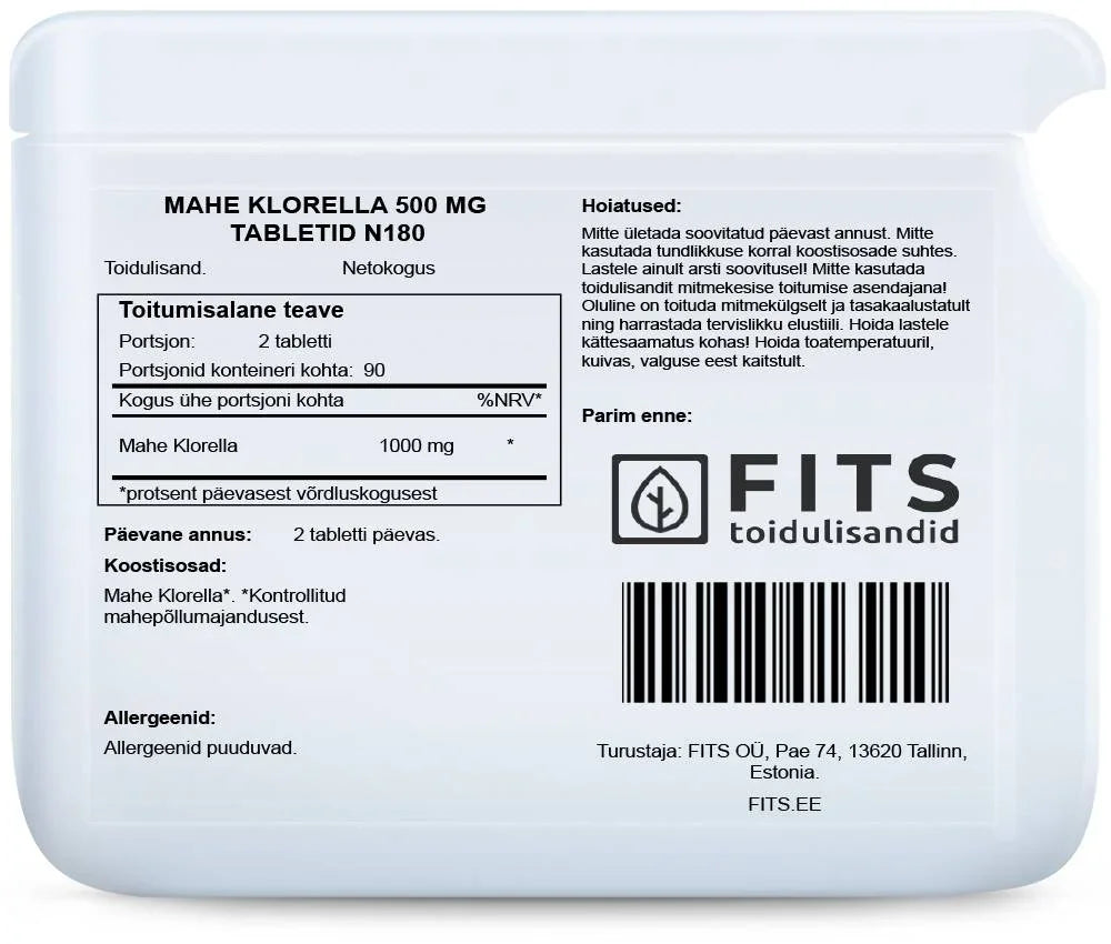 Chlorella BIO 500mg 180 tablets - FITS Dietary Supplements