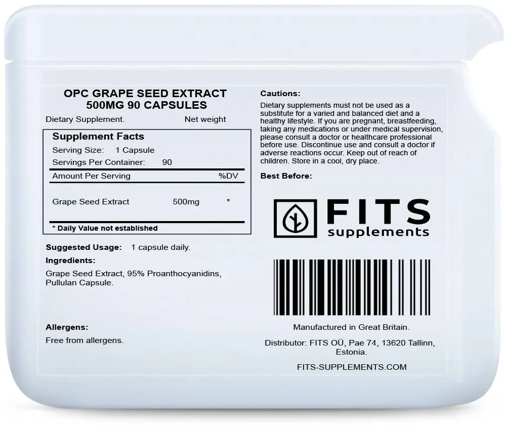 OPC Grape Seed Extract 500mg 90 capsules - FITS Dietary Supplements