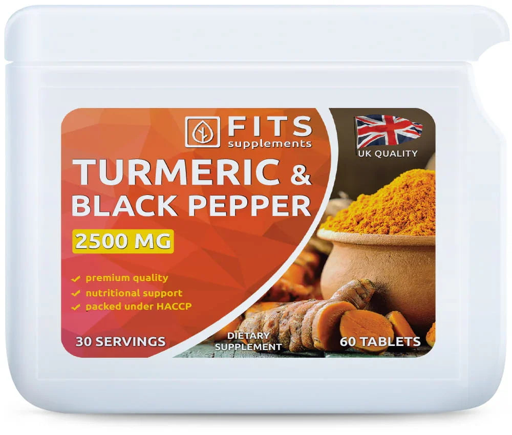 Turmeric 2500mg and Black Pepper 10mg 60 tablets - FITS Dietary Supplements