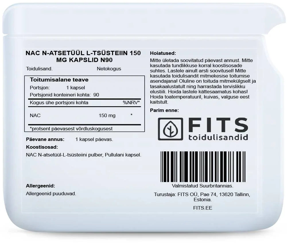 NAC N-Acetyl L-Cysteine 150mg 90 capsules - FITS Dietary Supplements