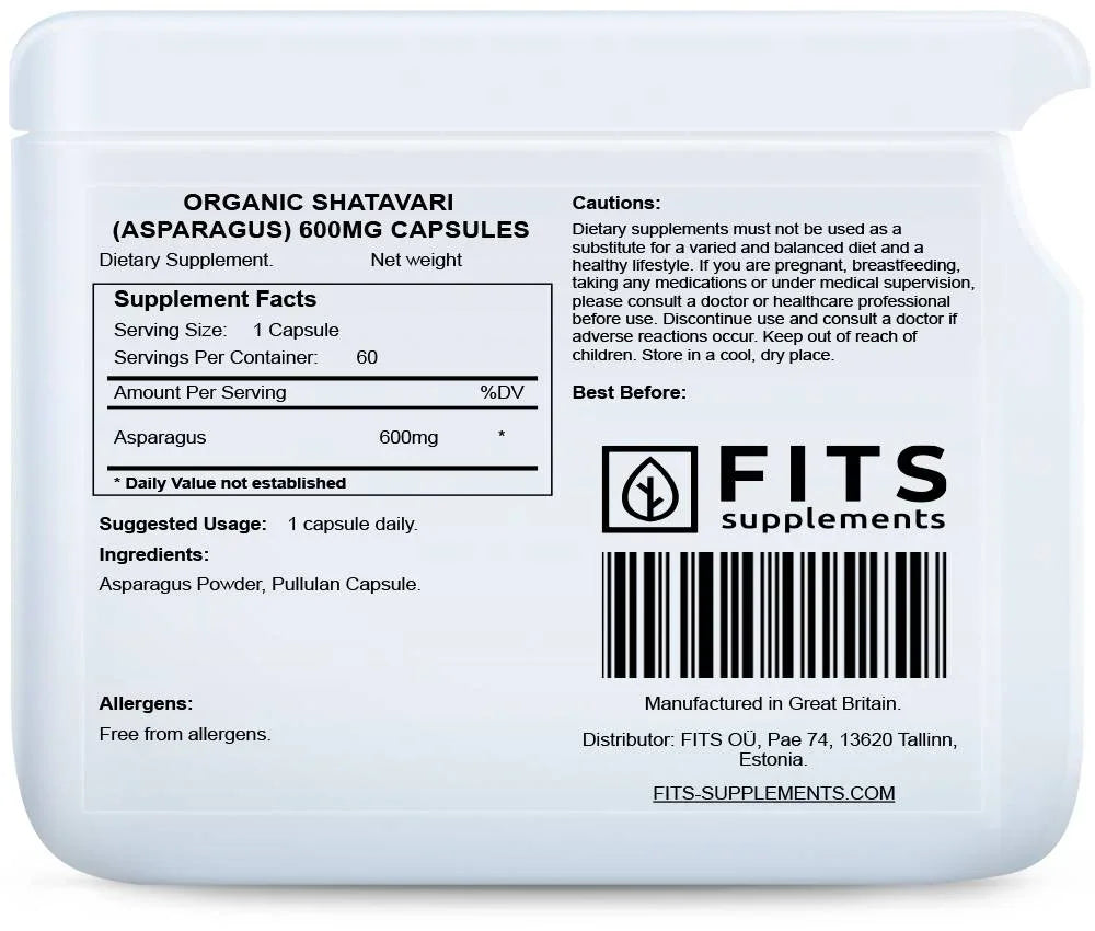 Asparagus (Shatavari) 600mg 60 capsules - FITS Dietary Supplements