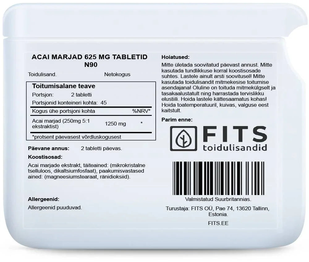 Acai Berry 625mg 90 tablets - FITS Dietary Supplements