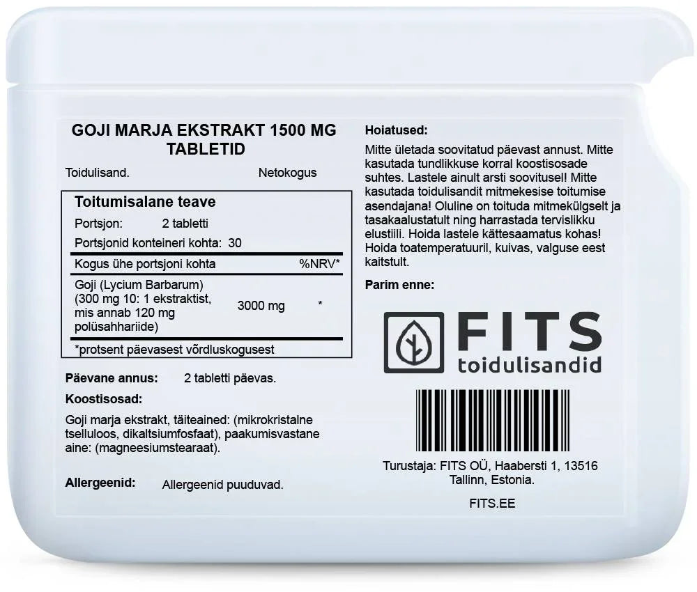 Goji Berry 1500mg 60 tablets - FITS Dietary Supplements