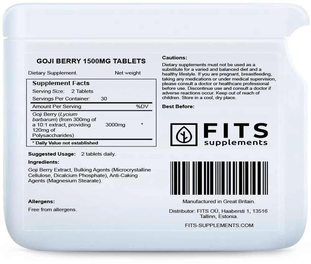 Goji Berry 1500mg 60 tablets - FITS Dietary Supplements