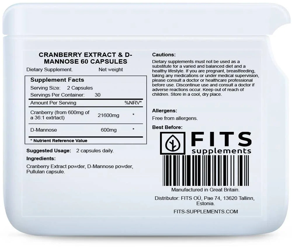 Cranberry extract & D-mannose 60 capsules - FITS Dietary Supplements
