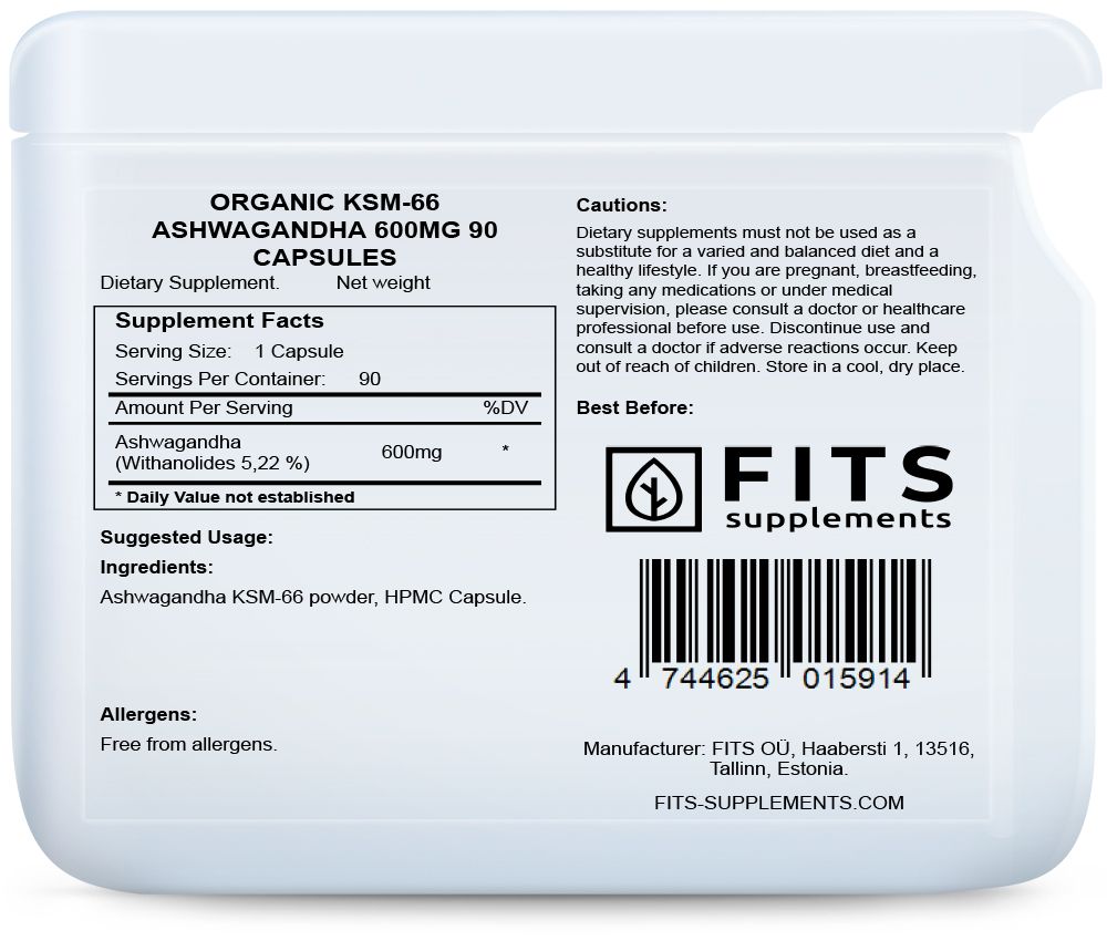 Organická KSM-66 Ašvaganda 600mg 90 kapslí
