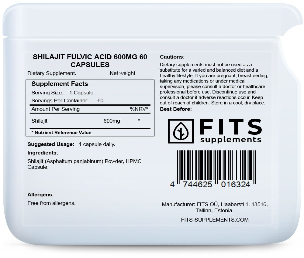 FITS Shilajit Fulvic acid 600mg 60 capsules