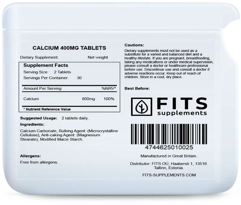 Calcium 400mg 60 tablets - FITS Dietary Supplements