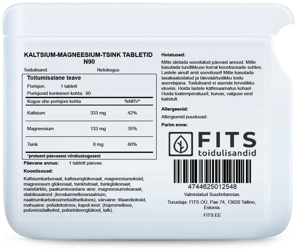 Calcium, Magnesium and Zinc 90 tablets - FITS Dietary Supplements