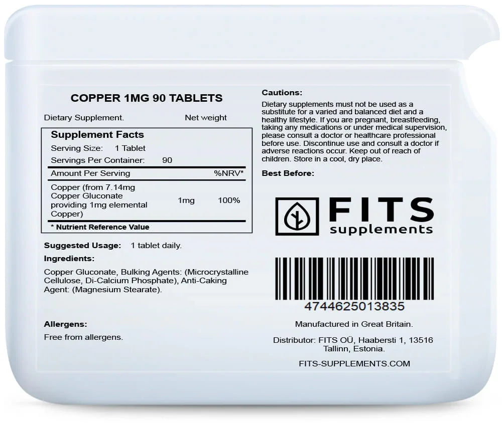 Copper 1mg 90 tablets - FITS Dietary Supplements