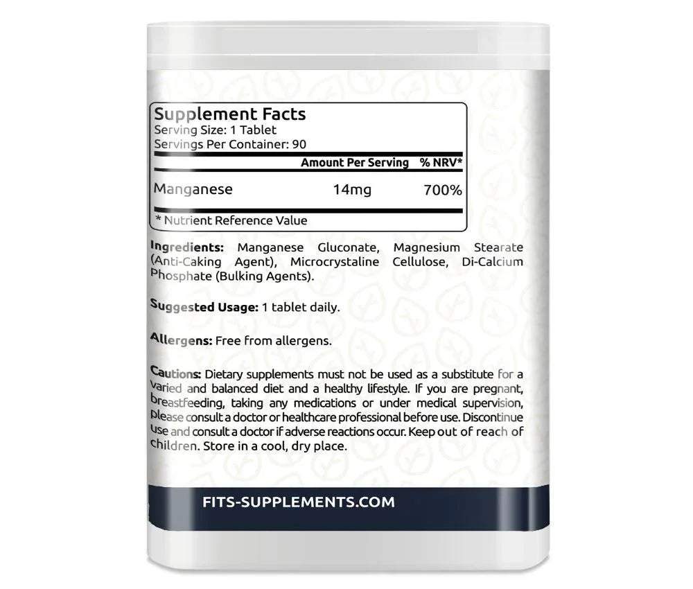 Manganese 14mg 90 tablets - FITS Dietary Supplements