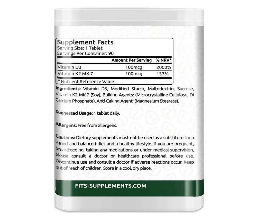 Vitamin D3 4000IU with Vitamin K2 90 tablets - FITS Dietary Supplements