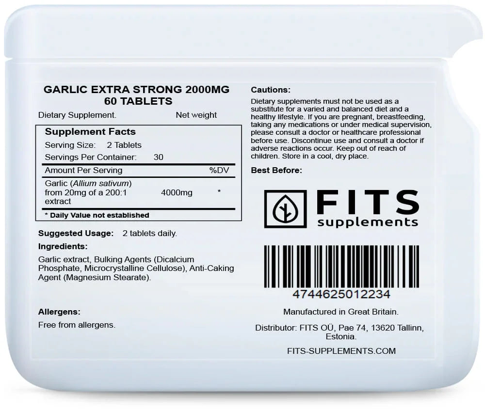 Garlic Extra Strong 2000mg 60 tablets - FITS Dietary Supplements