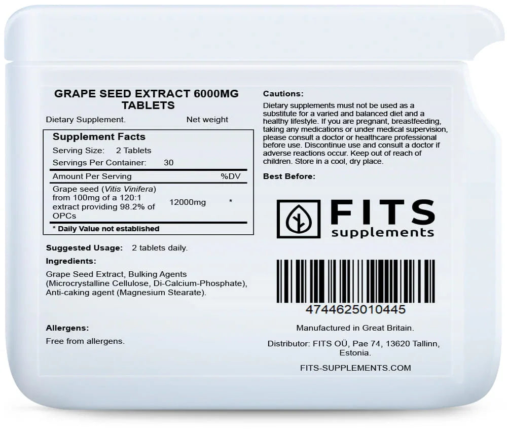 Grape Seed Extract 6000mg 60 tablets - FITS Dietary Supplements