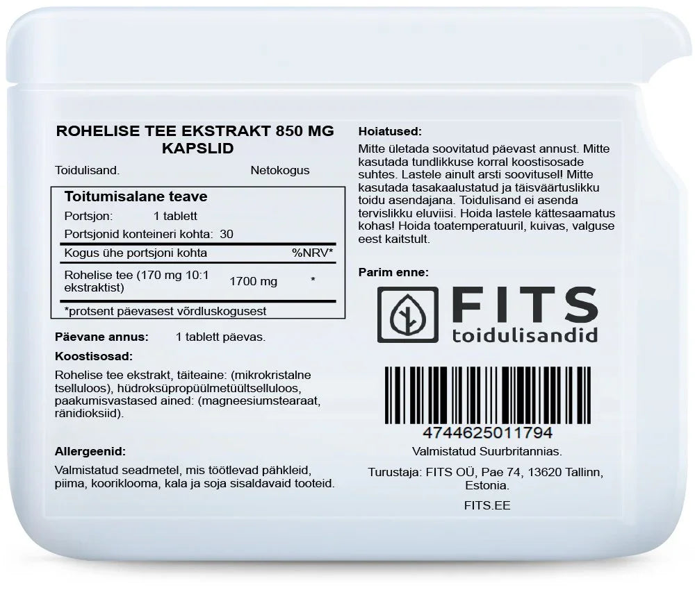 Green Tea 850mg 60 capsules - FITS Dietary Supplements