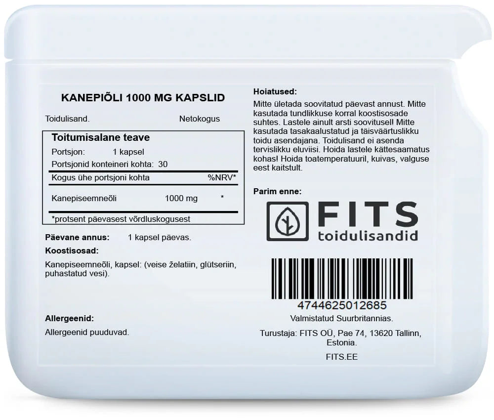 Hemp seed oil 1000mg 30 capsules - FITS Dietary Supplements