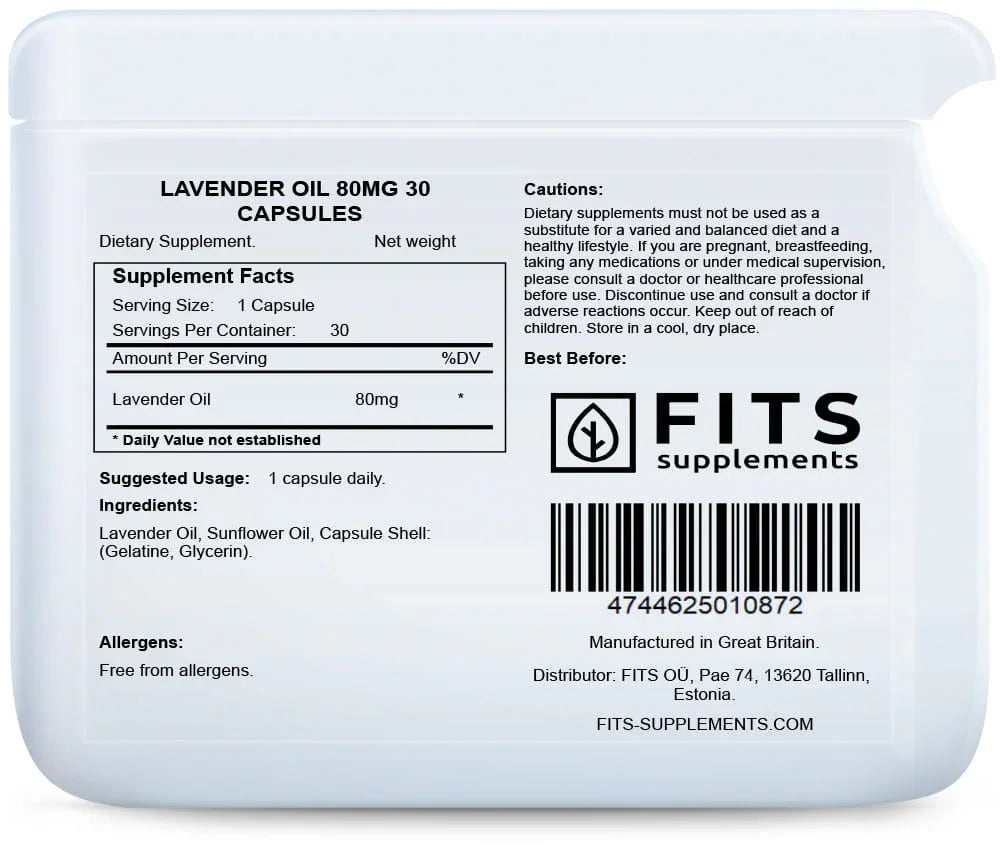 Lavender Oil 80mg 30 capsules - FITS Dietary Supplements