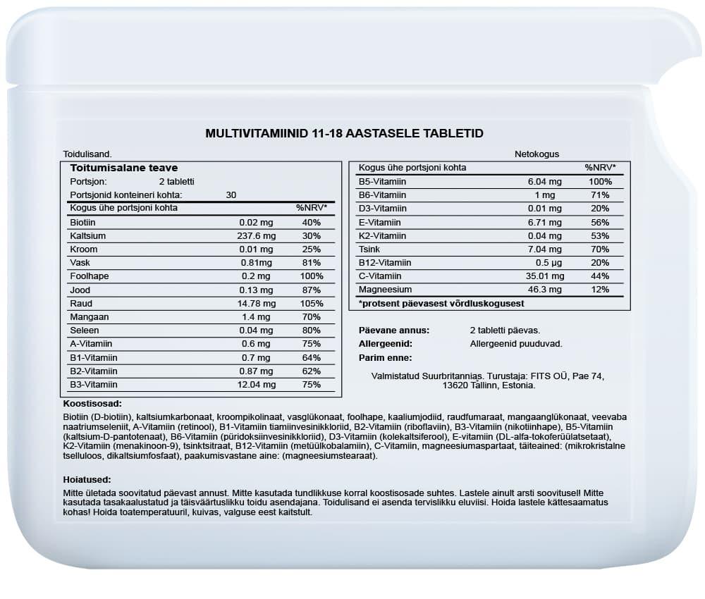 Multivitamins for 11-18 Years Old 60 tablets - FITS Dietary Supplements