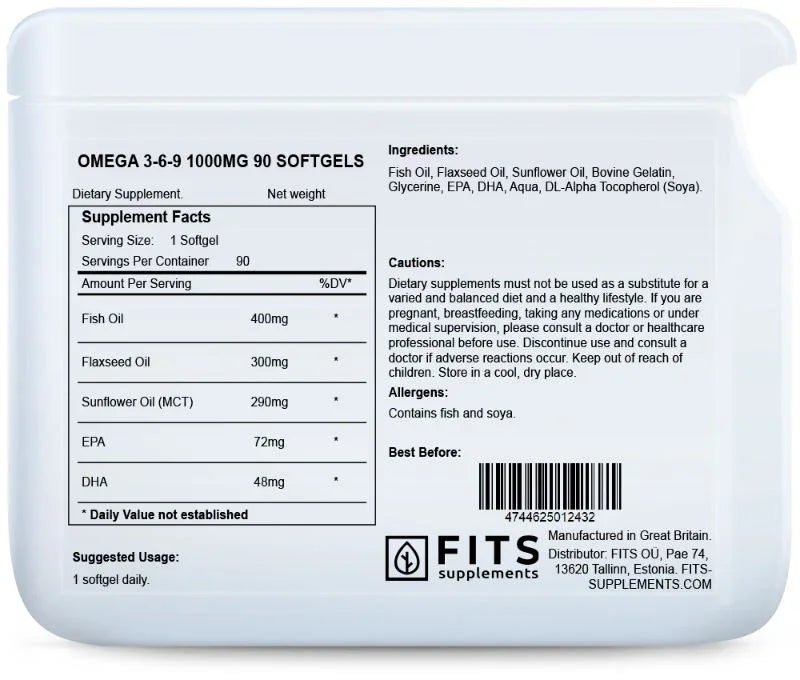 Omega 3-6-9 1000mg 90 softgels - FITS Dietary Supplements