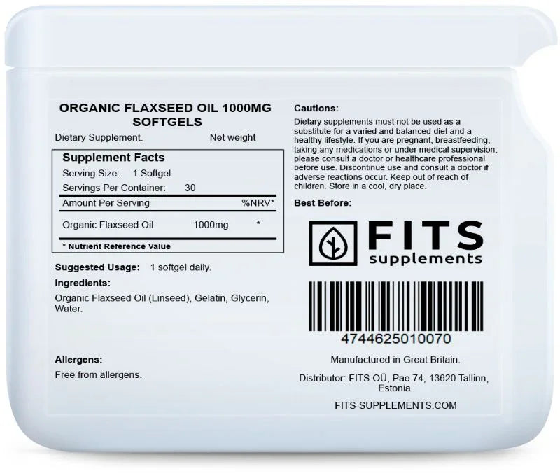 Flaxseed Oil 1000mg 30 softgels - FITS Dietary Supplements