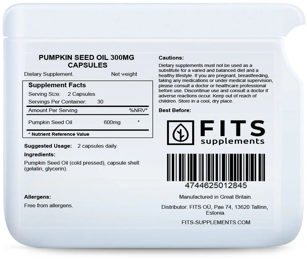 Pumpkin Seed Oil 300mg 60 capsules - FITS Dietary Supplements